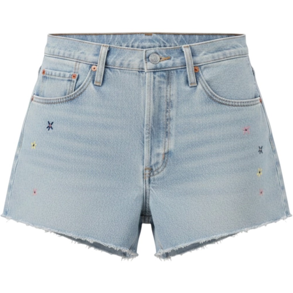 Levis 501 Original‎ High Rise Jean Shorts Light Wash Embroidered Flower 32 NEW